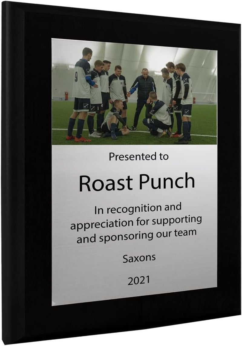 PlaqueMaker Support and Sponsor Team Plaque - Include your Custom Message, Photo and Logo (8 X 10") - Image 1